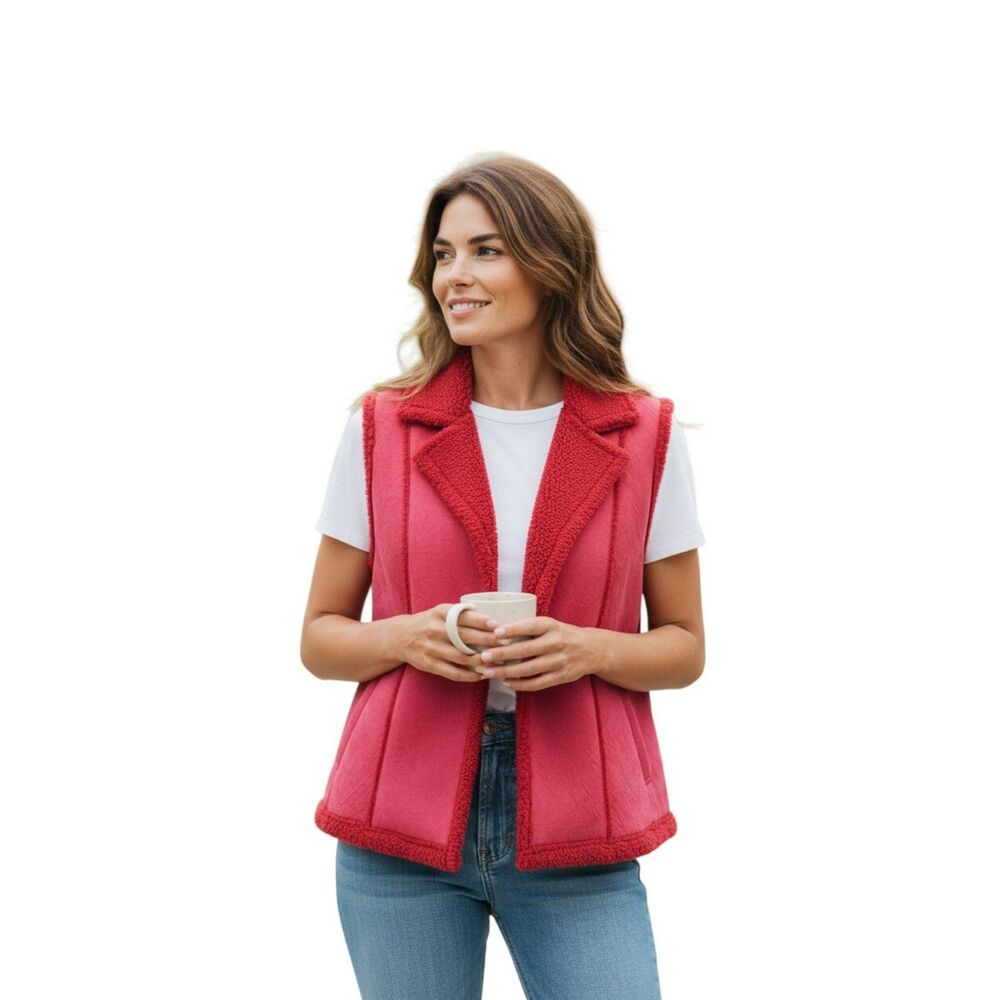 Kiko Comfort Vest Women's Size L Pink Collared 100 % Polyester Vintage Y2K  #269